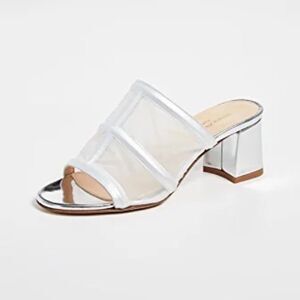 MARION PARKE- Bea Slides Block Heel Silver Metallic Vinyl Women’s Size 39.5